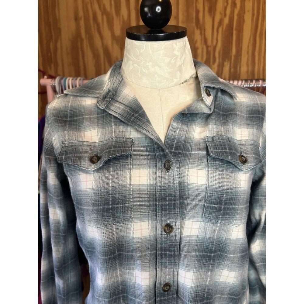 Carhartt Womens Shirt Button Front Flannel Pockets Long Sleeve Blue Plaid S - Picture 4 of 9